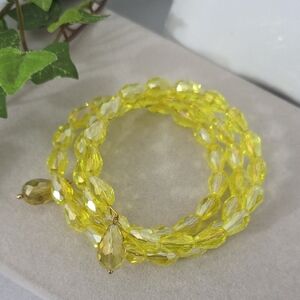 Yellow AB Crystal Coil Spiral Wrap Bracelet with Teardrop Charms